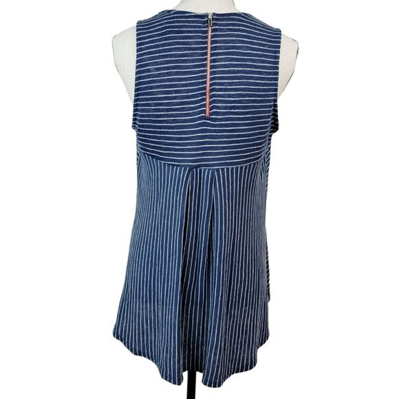 W5 Tank Top Womens Sz M Blue White Striped‎ Exposed Back Zipper High Low Knit - Picture 4 of 6